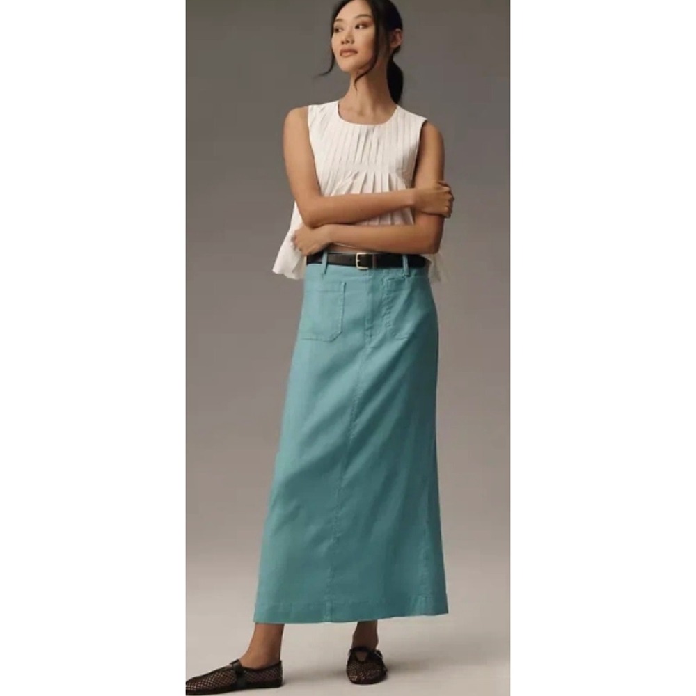 NWT Anthropologie Maeve The Colette Maxi Skirt Linen Edition Blue Size Medium